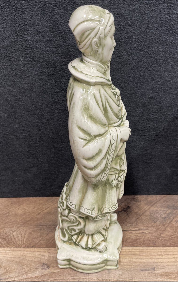 Vintage 1974 Ceramic Asian Sage Figure Statue 15.5 Inch Celadon Green