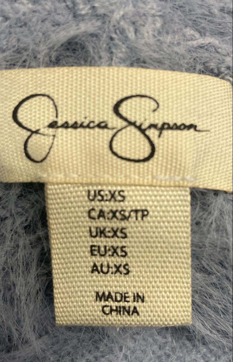 Jessica Simpson Women's Blue Fuzzy Eyelash Knit Criss Cross Back Sweater XS