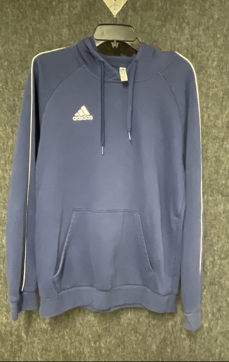Adidas Men's Navy Blue Pullover Hoodie White Piping Logo Raglan Size M