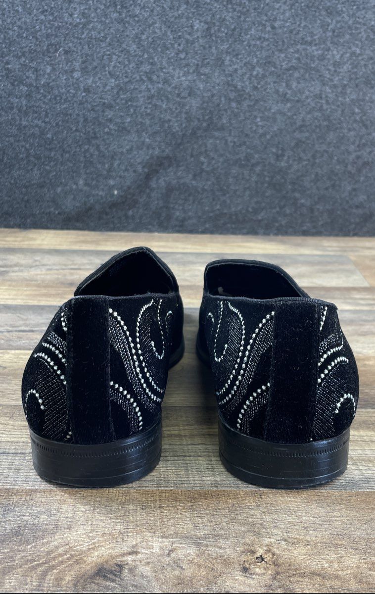 Stacy Adams Swainson Black Silver Paisley Velvet Slip-On Loafers Size 12