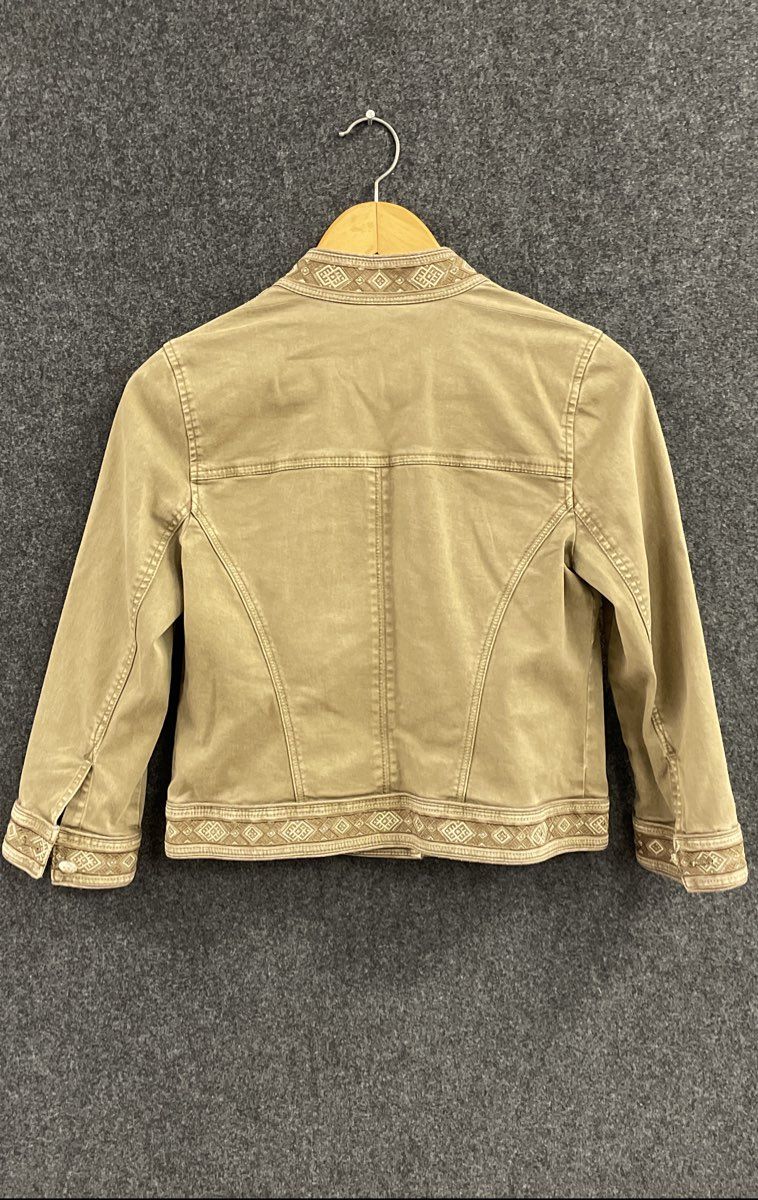 White House Black Market Women's Olive Embroidered Button Utility Jacket Sz 8