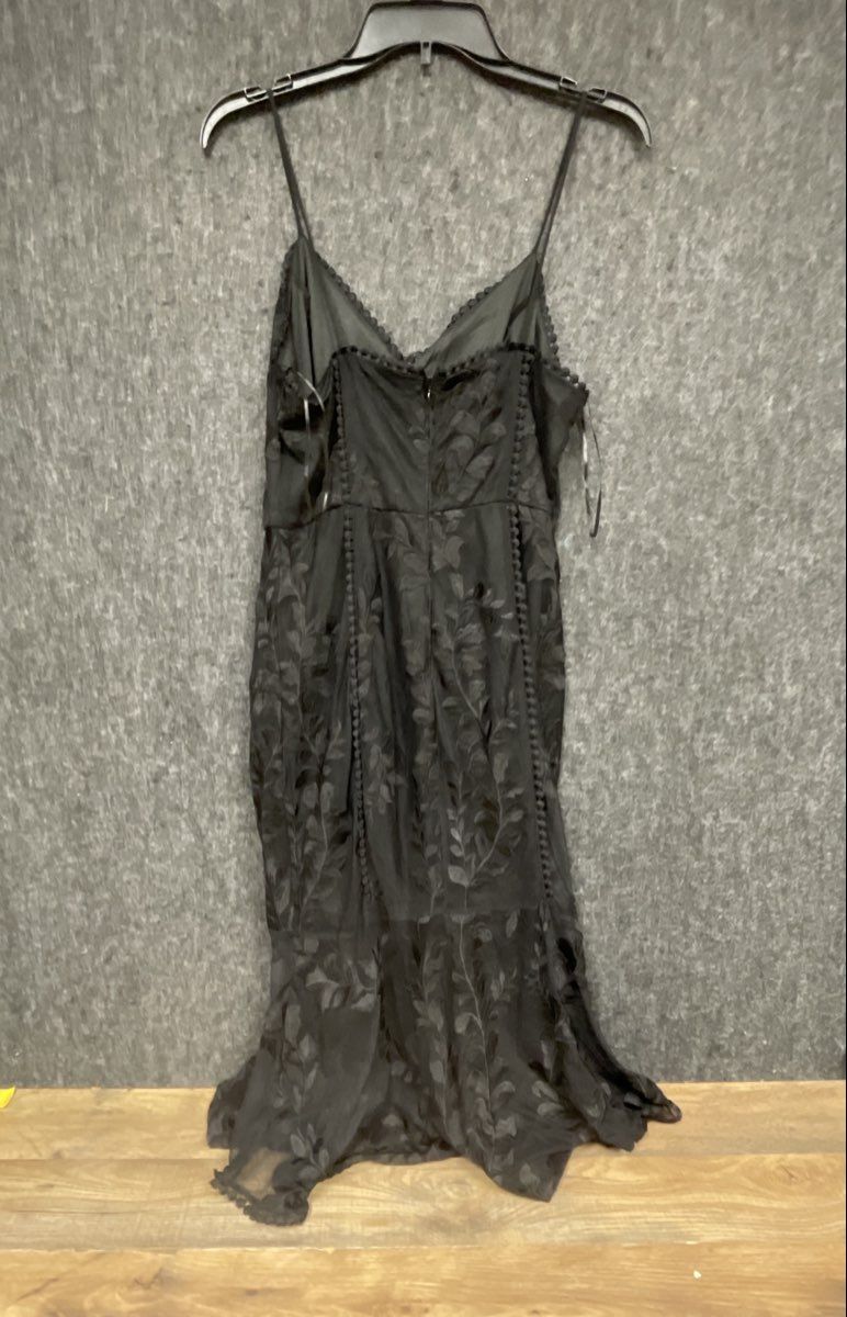 Banjul Women's Black Floral Embroidered Mesh Pom Pom Trim Mermaid Dress