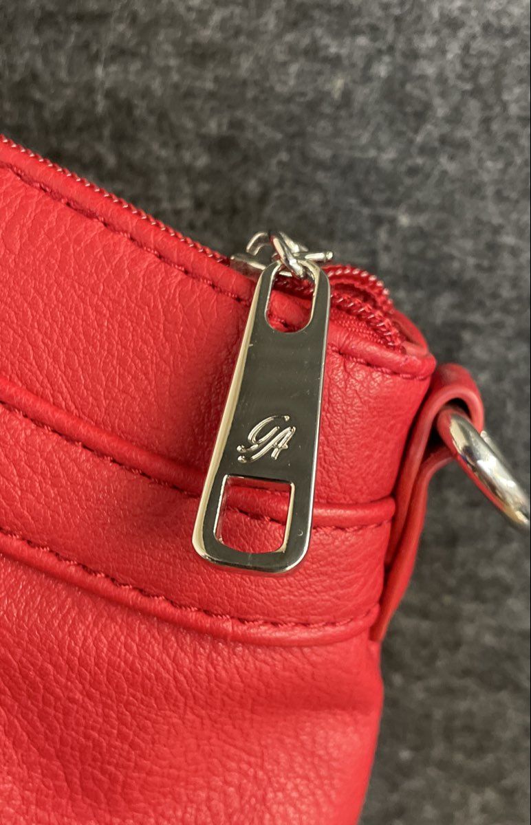 Grace Adele Red Pebbled Satchel Handbag with Studded Pouch & Wallet Set NWT