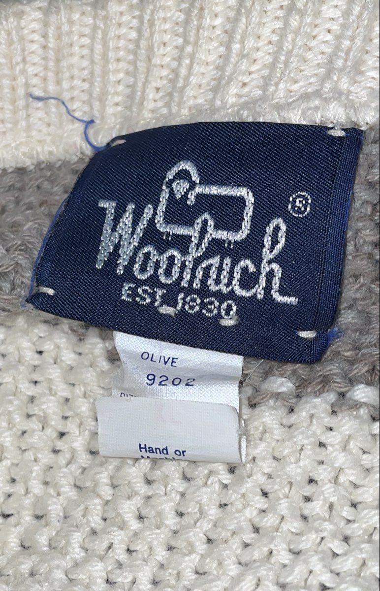 Vintage 90s Woolrich Men's Olive Gray Striped Cotton Crewneck Sweater Sz XL