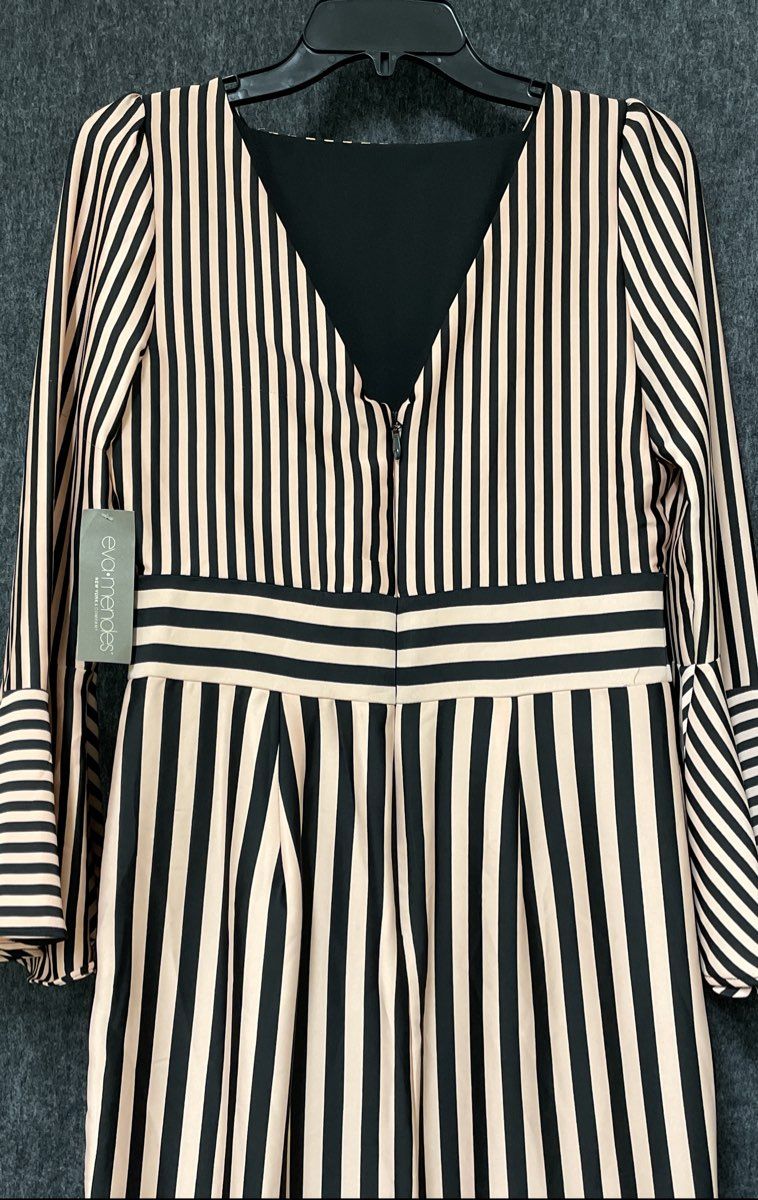 Eva Mendes Women's Pink Black Striped Bell Sleeve V-Back Sheath Dress NWT Size 2