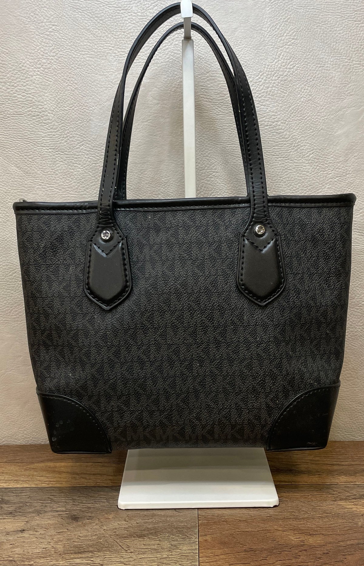 Michael Kors Black Monogram Coated Canvas Tote Bag Silver Hardware