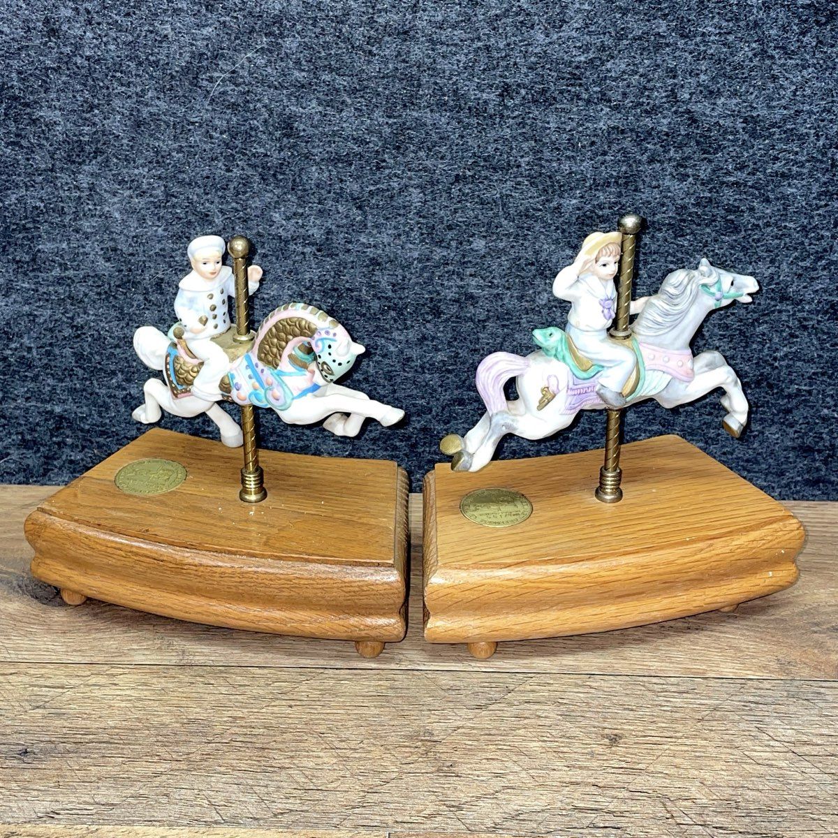 Vintage 1985 American Carousel Porcelain Horse Music Box Lot of 2