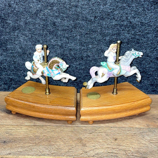 Vintage 1985 American Carousel Porcelain Horse Music Box Lot of 2
