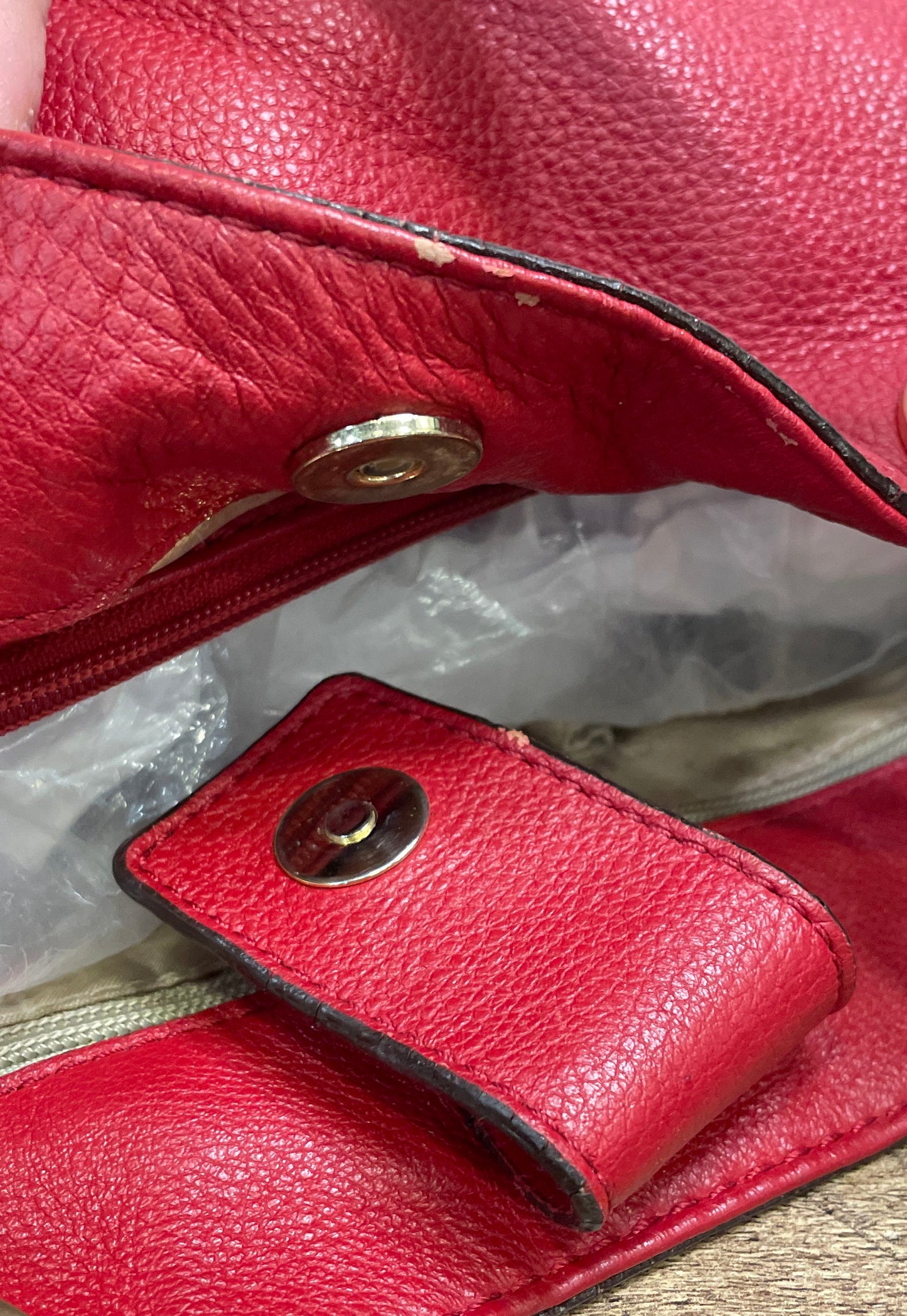 Michael Kors Red Pebbled Leather Fulton Shoulder Bag Gold Hardware