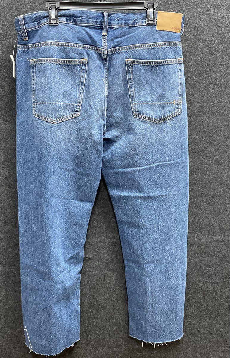 Aeropostale Men's Relaxed Taper Jeans Blue Raw Hem Sz 36x32 NWT