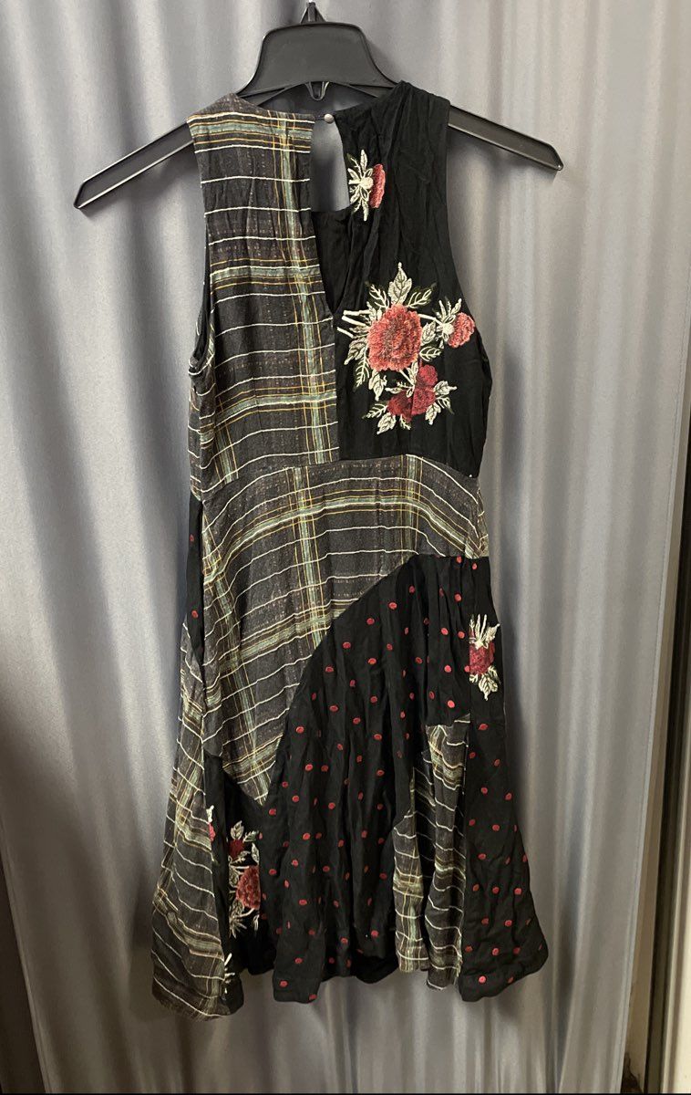 Maeve Anthropologie Women Mixed Fabric Floral Plaid Polka Dot Dress Size 4