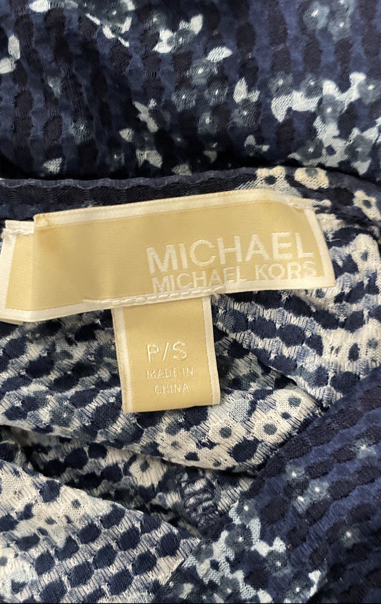 Michael Kors Women's Blue Floral Ruffle Tiered Bell Sleeve Blouse Sz P/S