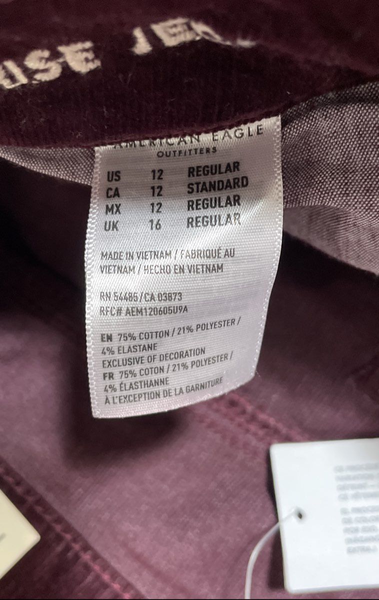American Eagle Women's Maroon High Rise Super Stretch Jeggings Size 12 NWT