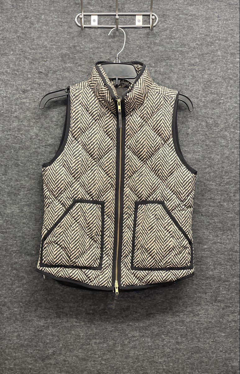 J.Crew Women's Black Tan Herringbone Quilted Puffer Vest Sz XS