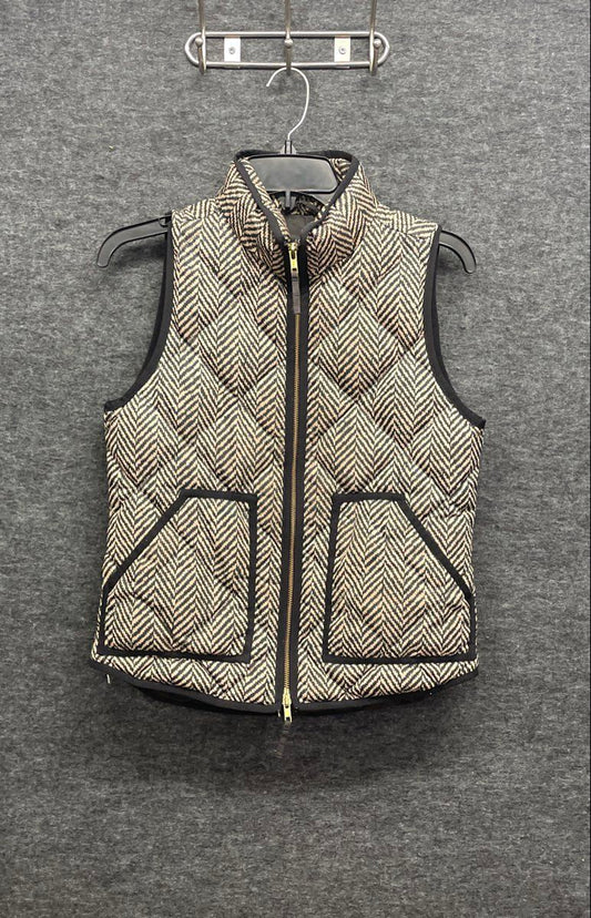 J.Crew Women's Black Tan Herringbone Quilted Puffer Vest Sz XS