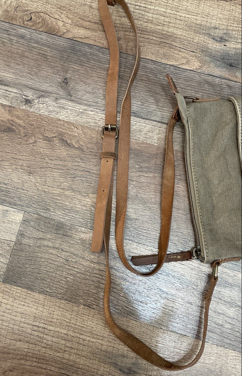 Cargo ii Khaki Canvas Brown Leather Crossbody Bag Utility Pockets