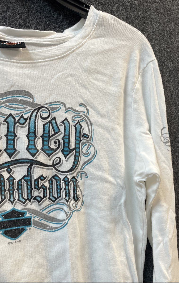 Harley-Davidson Muskegon MI Hot Rod Long Sleeve White Graphic T-Shirt USA Sz L