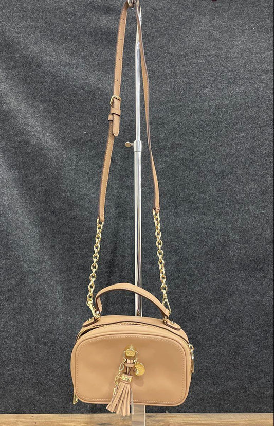 DKNY Pink Leather Crossbody Satchel Bag Gold Hardware Tassel Charm