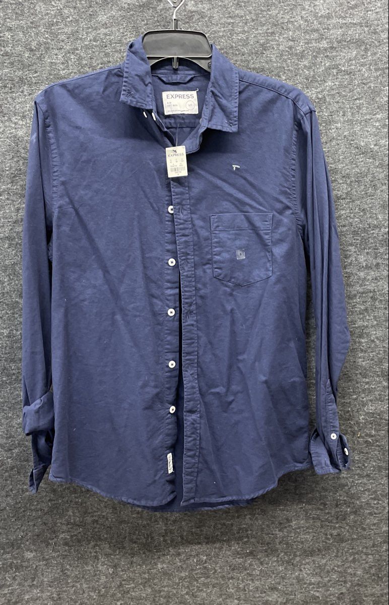 Express Men's Navy Blue Slim Soft Wash Long Sleeve Button Down Shirt NWT Sz S