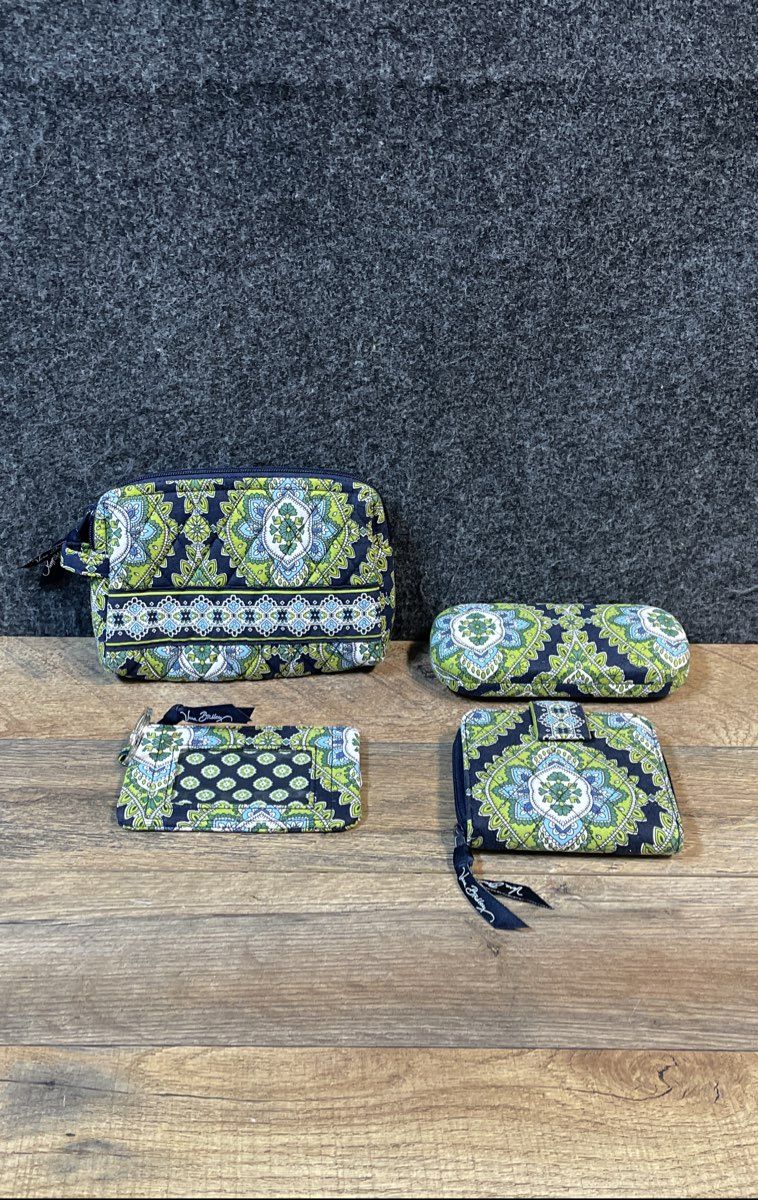 Vera Bradley Indigo Pop Navy Blue Quilted Floral Accessory Bag Wallet Lot of 4