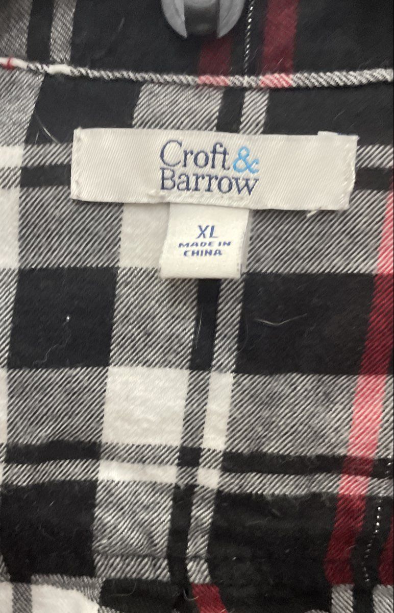 Croft & Barrow Women's Red Black Plaid Metallic Lurex Button Up Shirt Sz XL