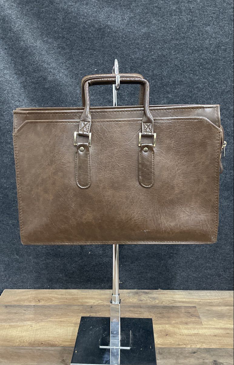 Vintage 90s Brown Faux Leather Multi-Compartment Briefcase Tote 19"