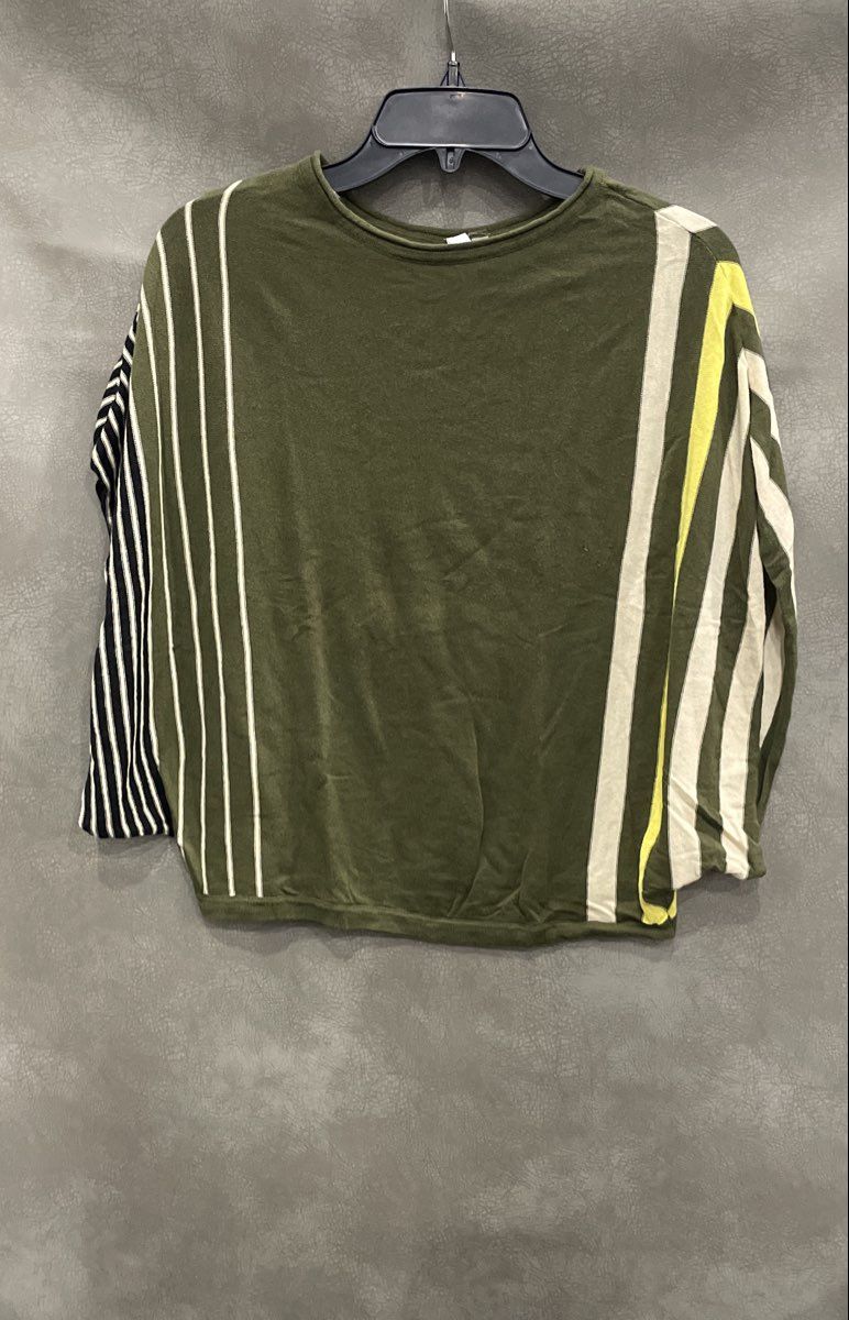 NY Collection Women's Olive Green Striped Dolman Sleeve Cotton Blend Top Sz S