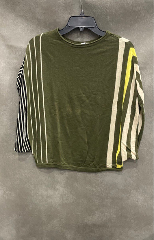 NY Collection Women's Olive Green Striped Dolman Sleeve Cotton Blend Top Sz S