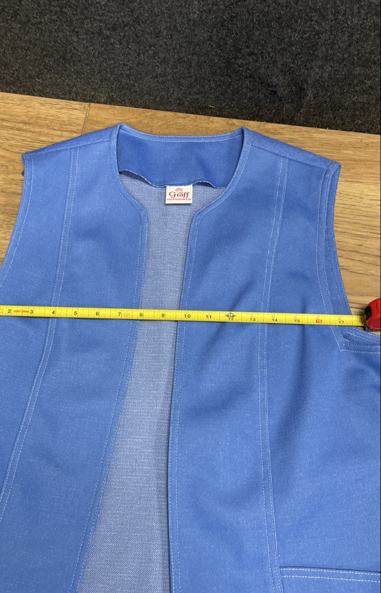 Vintage 70s Graff Californiawear Women's Blue Textured Open Front Pocket Vest