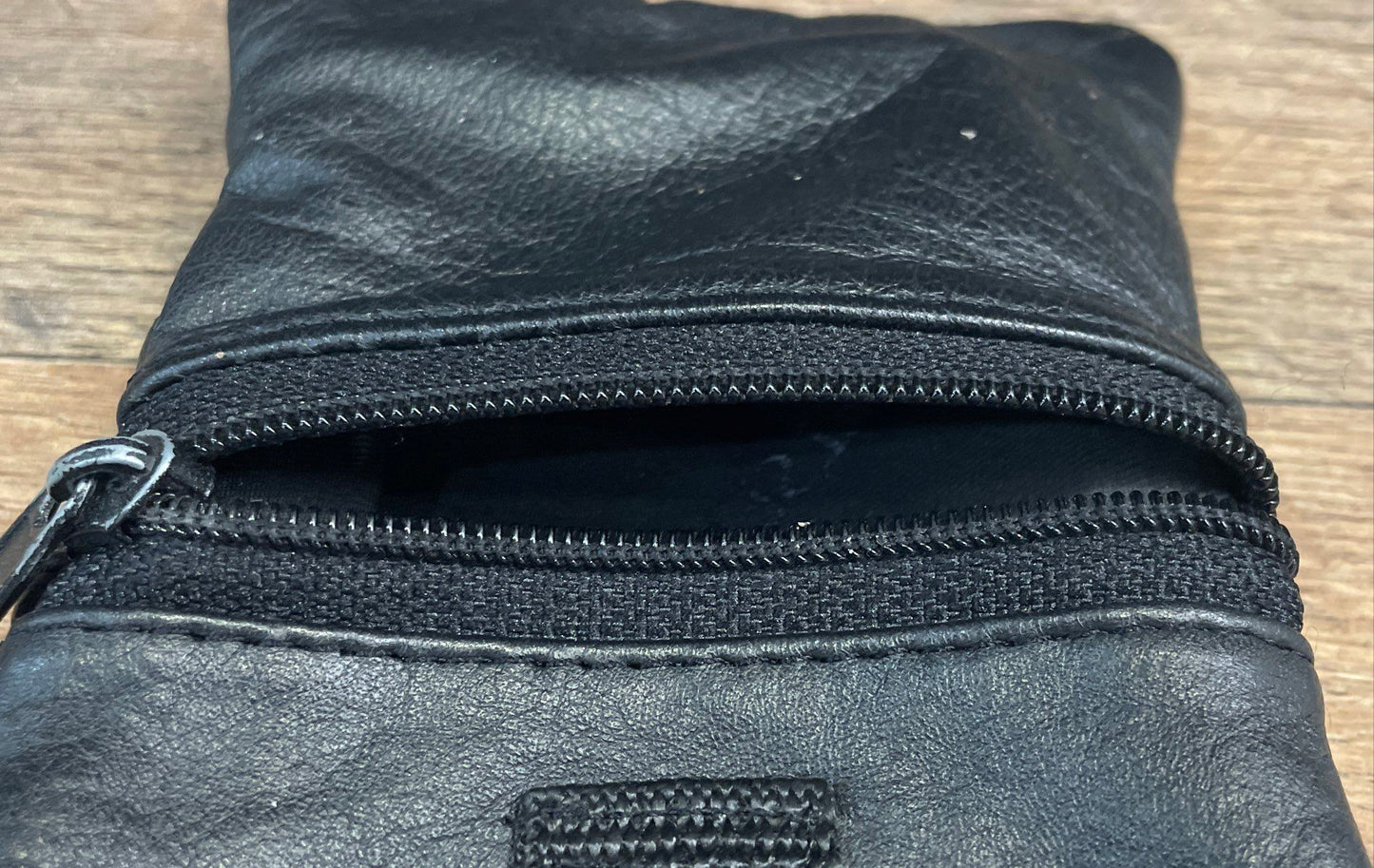 Delsey Black Leather Multi-Zipper Crossbody Bag Small Travel Pouch