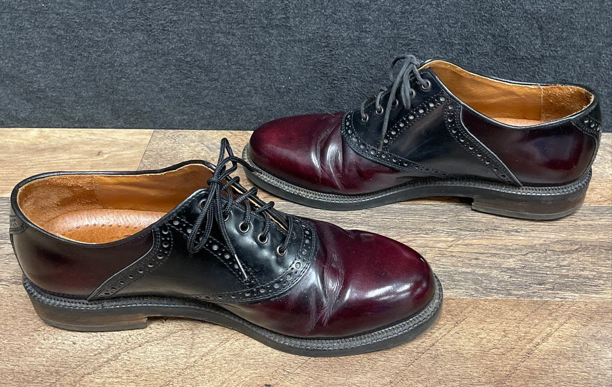 Johnston & Murphy Two-Tone Burgundy Black Saddle Oxford Shoes Size 8.5 W