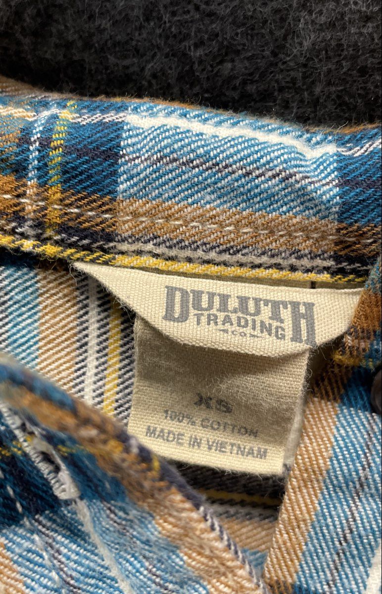 Duluth Trading Co Women's Blue Plaid Flannel Button Up Shirt 100% Cotton Sz XS