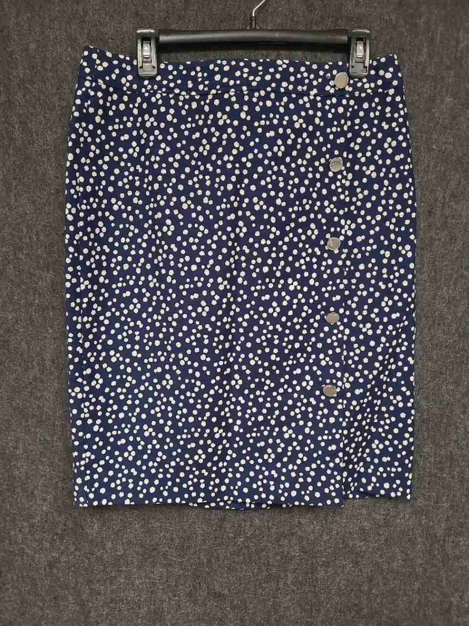 Talbots Women's Navy Blue White Polka Dot Cotton Pencil Skirt Sz 10 NWT