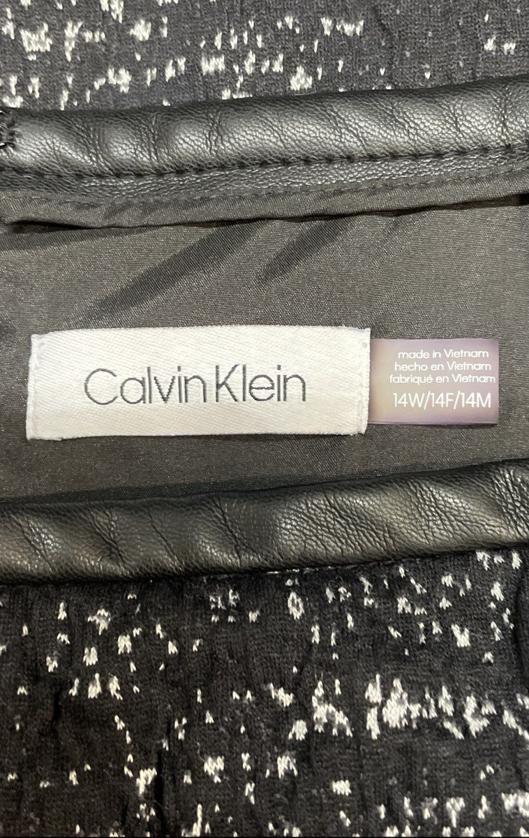 Calvin Klein Women's Black White Faux Leather Trim Pencil Skirt Sz 14W NWT