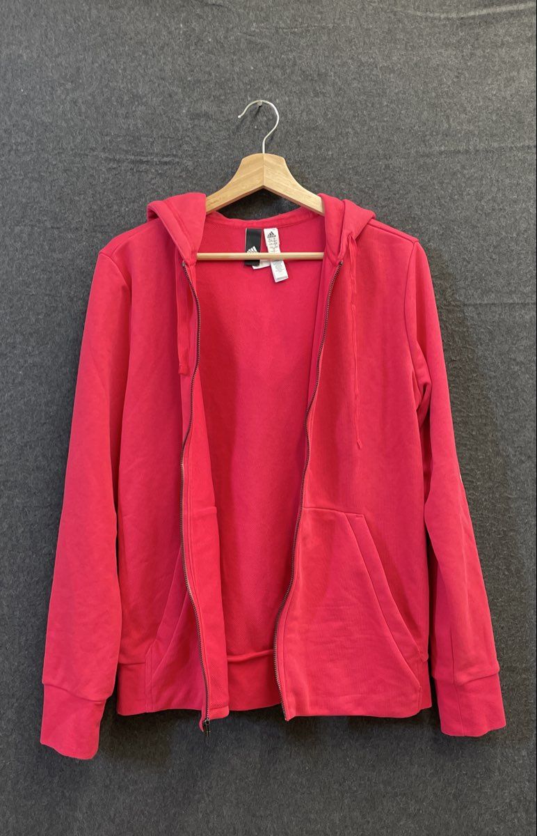 Adidas Women's Pink Logo Sleeve Full Zip Hoodie Sz L