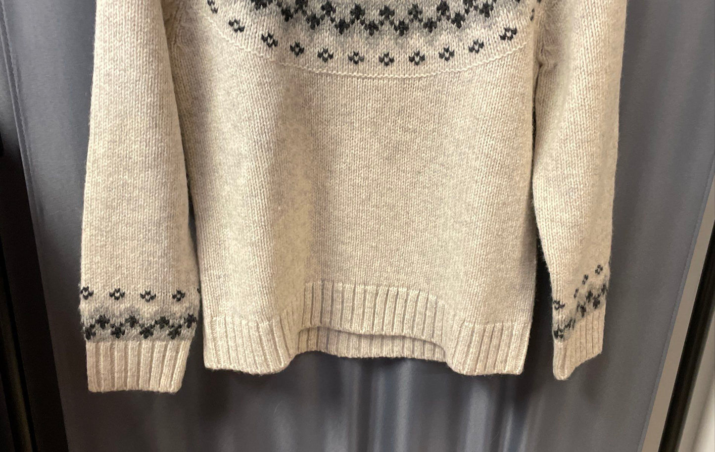 L.L. Bean Women's Fair Isle Lambswool Nordic Knit Sweater Cream Gray Sz M PET
