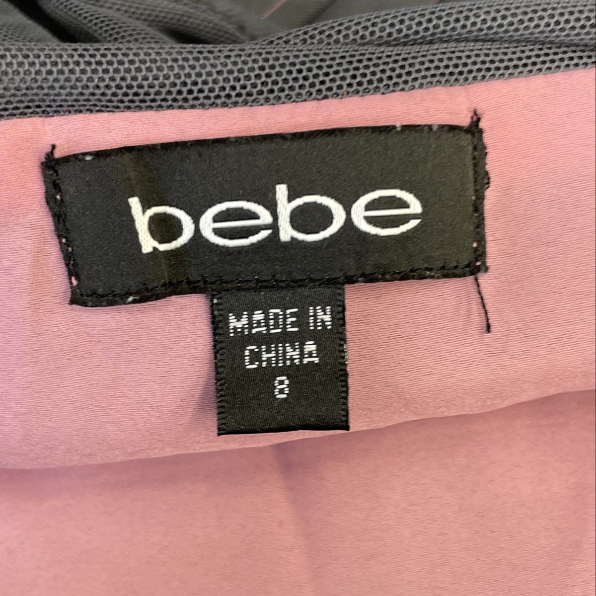 Bebe Women's Grey Pink Pinstripe Pleated Mesh Accent Sleeveless Dress Sz 8