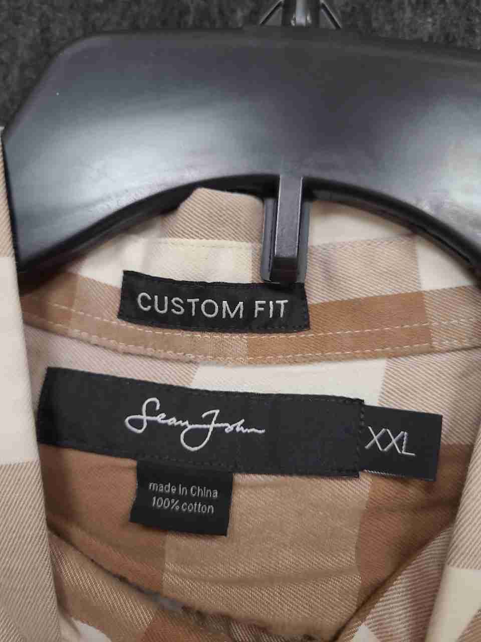 Sean John Men's Custom Fit Tan White Gingham Check Button Down Shirt Sz XXL