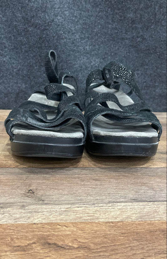 Dansko Black Sparkle Textured Strappy Wedge Sandals Women's Size 42