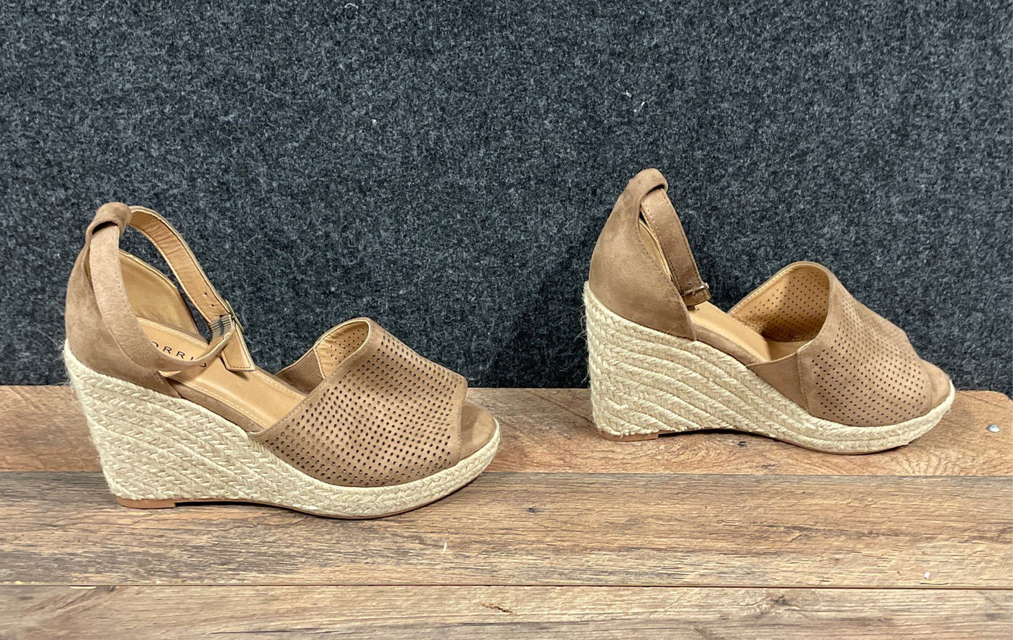 Torrid Taupe Perforated Peep Toe Espadrille Wedge Sandals Women's Size 9W