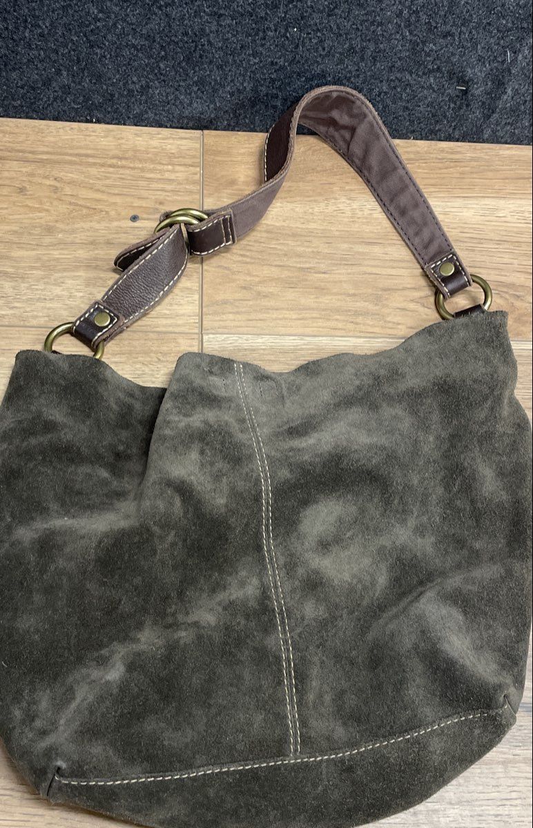 Unbranded Charcoal Grey Suede Hobo Shoulder Bag Brass Hardware