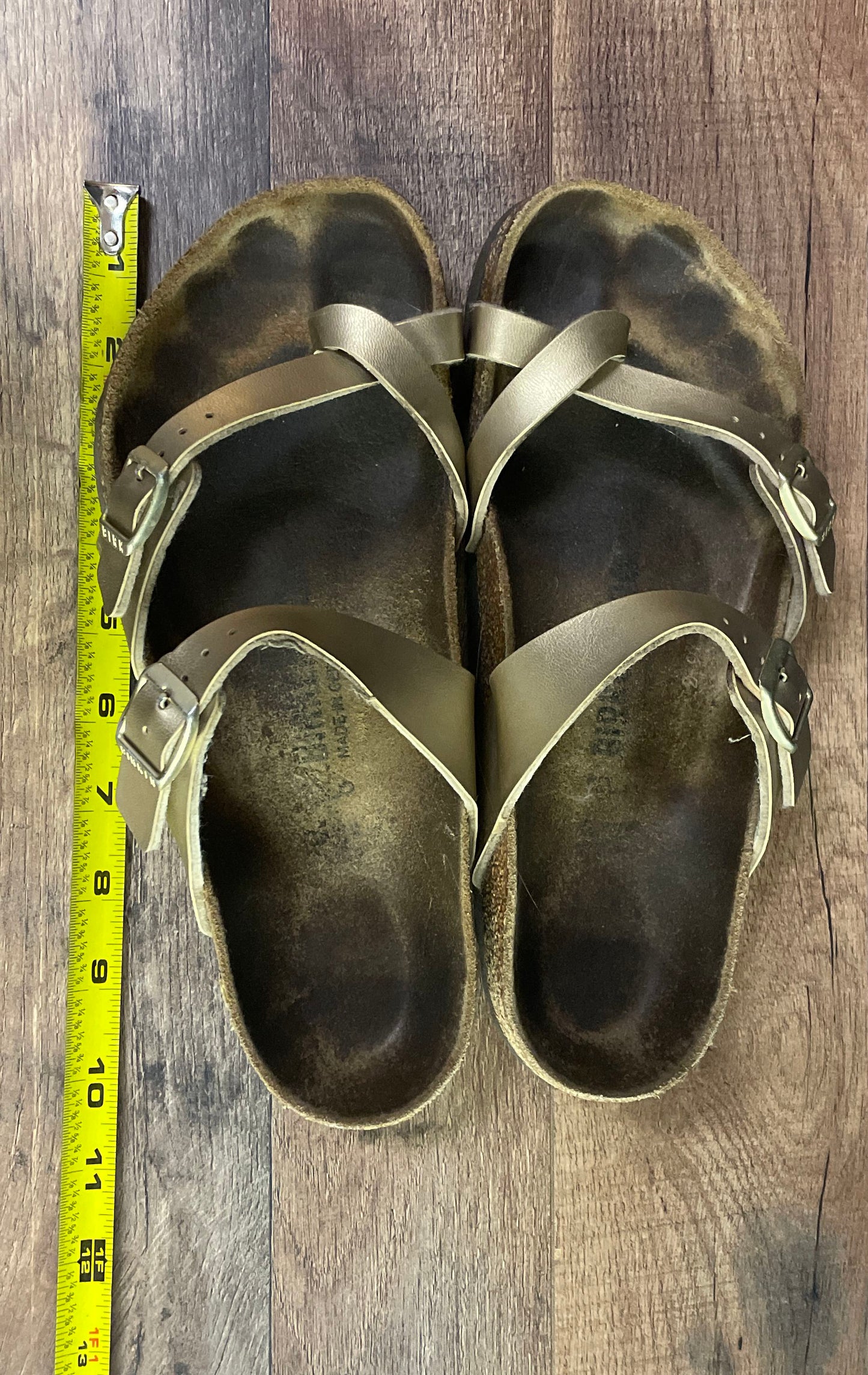 Birkenstock Mayari Gold Metallic Birko-Flor Toe Loop Sandals Size EU 43 US 12