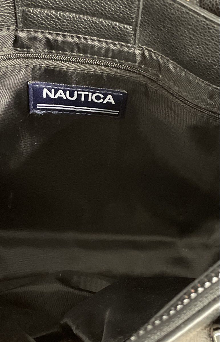 Nautica Black Faux Leather Embossed Logo Satchel Crossbody Shoulder Bag