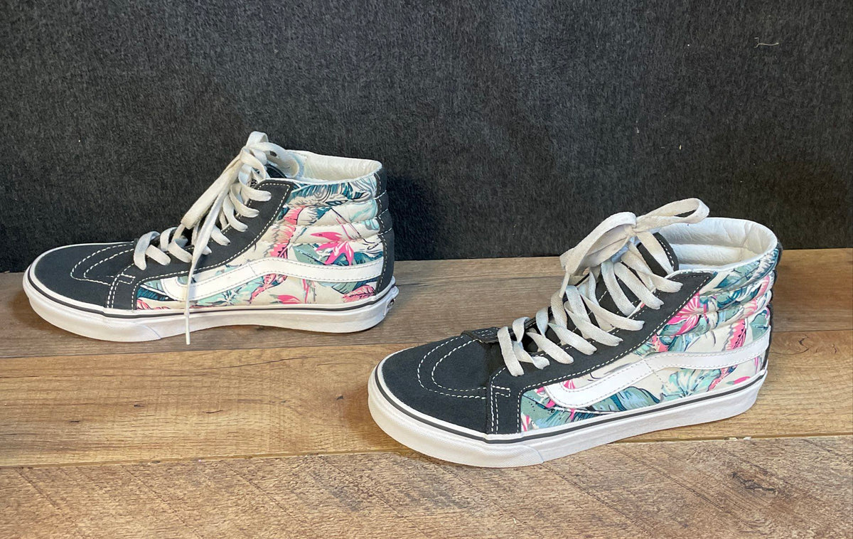 Vans Sk8-Hi Black Floral Palm Print High Top Sneakers Size Men 7 Women 8.5