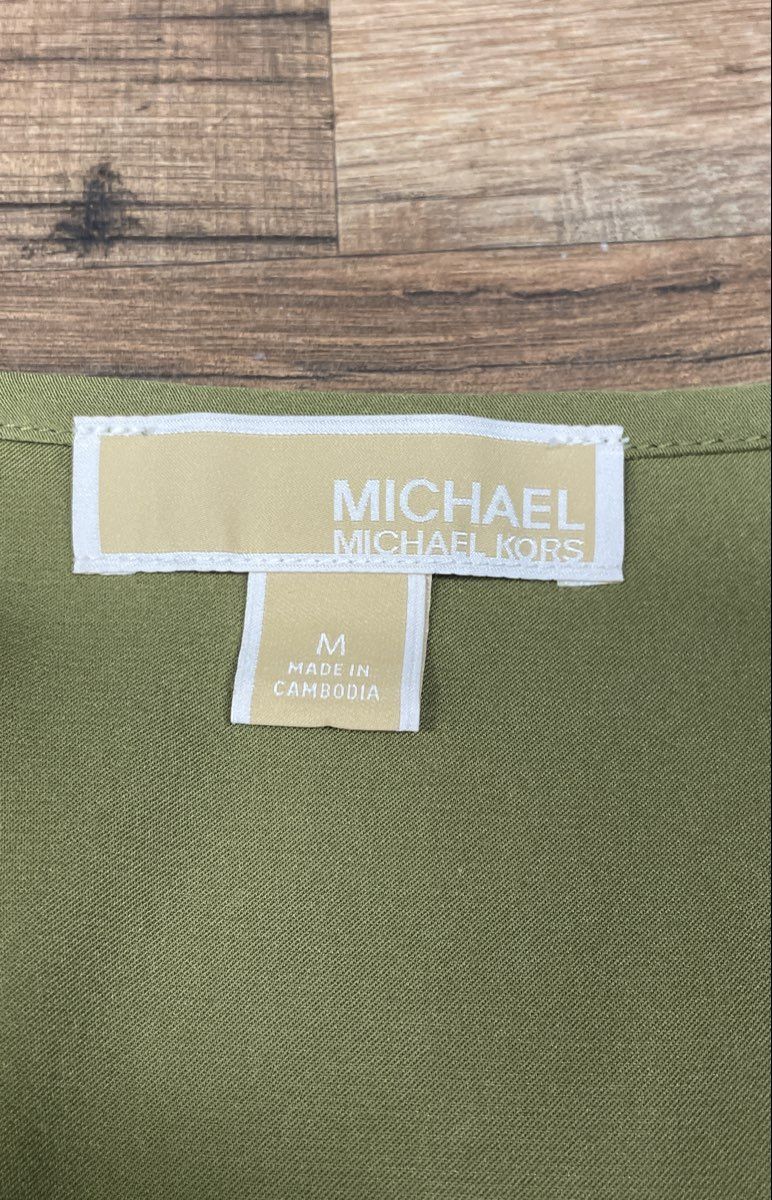 Michael Kors Women's Olive Green Studded V-Neck Flutter Sleeve Blouse Sz M