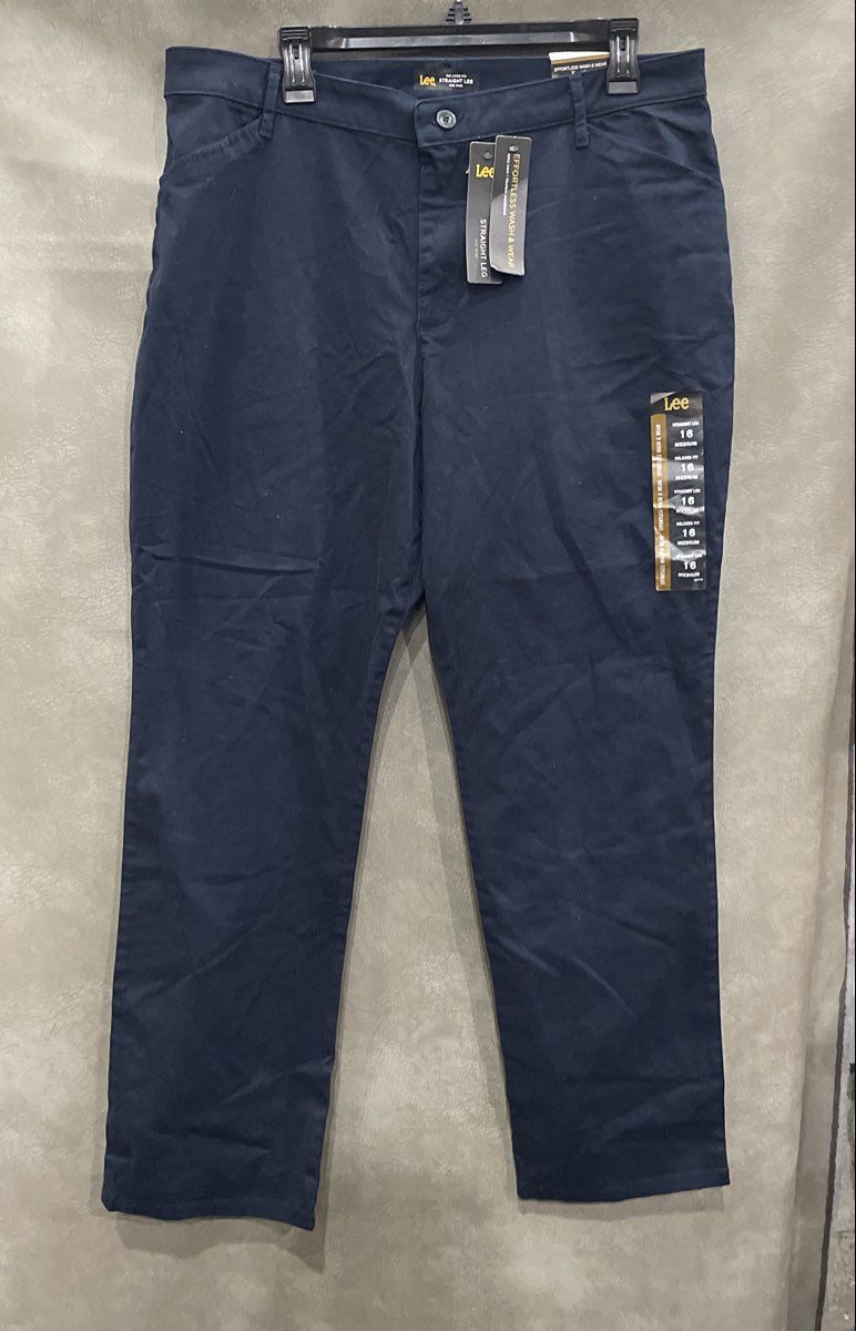 Lee Women's Imperial Blue Effortless Wash & Wear Straight Leg Pants Sz 16 M NWT