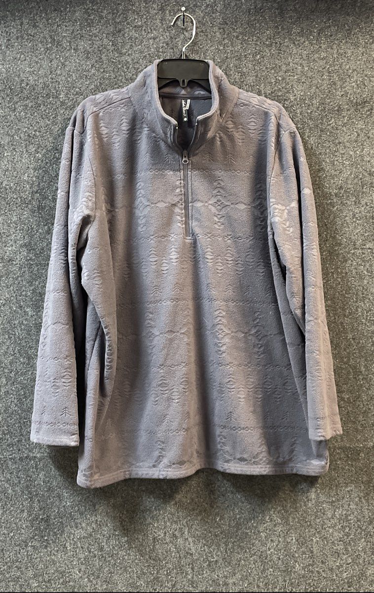 North River Men's Gray Fleece Quarter-Zip Pullover Southwestern Embossed Sz 2X