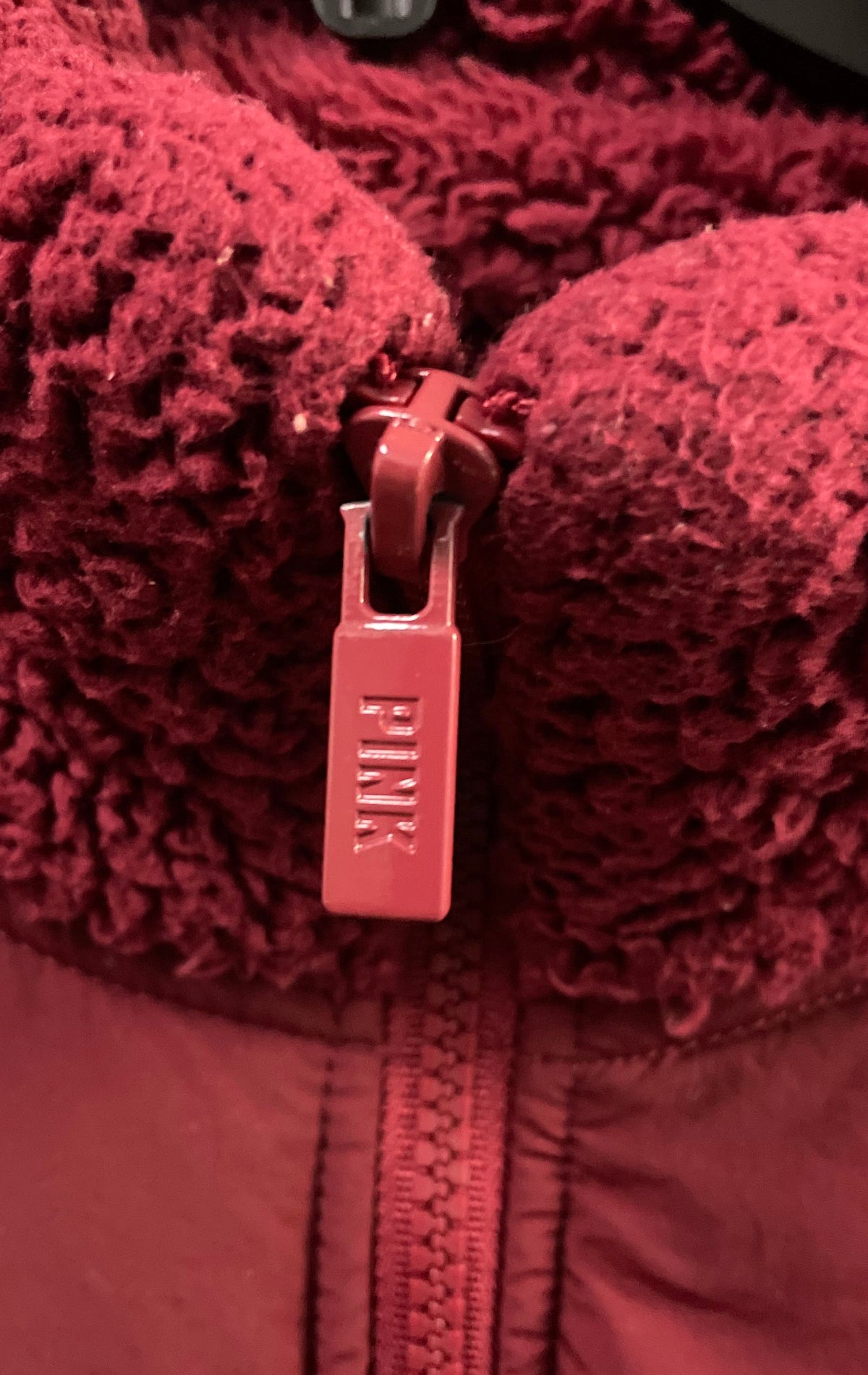 PINK Victoria's Secret Women's Burgundy 1/4 Zip Sherpa Pullover Jacket Sz L