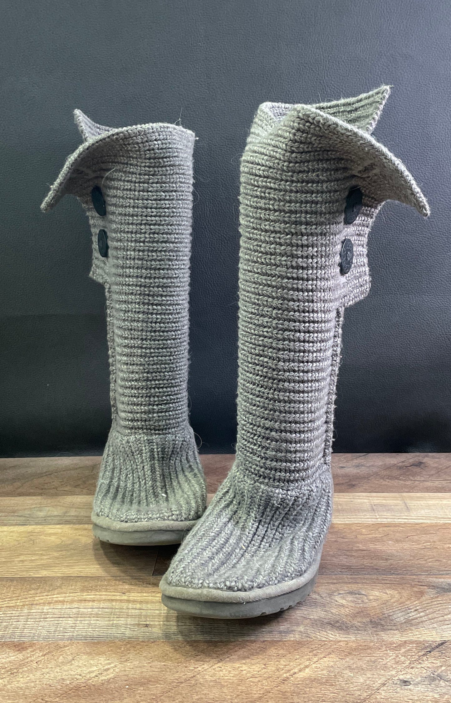 UGG Australia Classic Cardy Grey Knit Three Button Tall Boots Women's Size 9