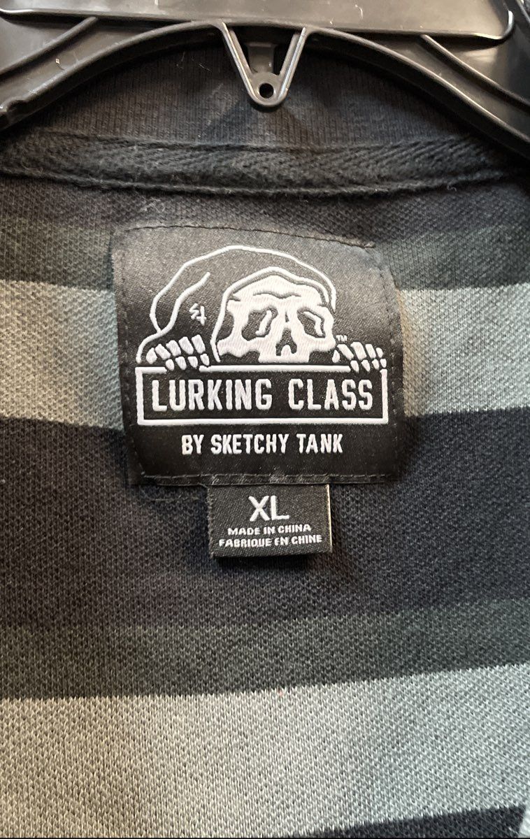 Lurking Class by Sketchy Tank Men's Striped Polo Shirt Skull Logo Sz XL